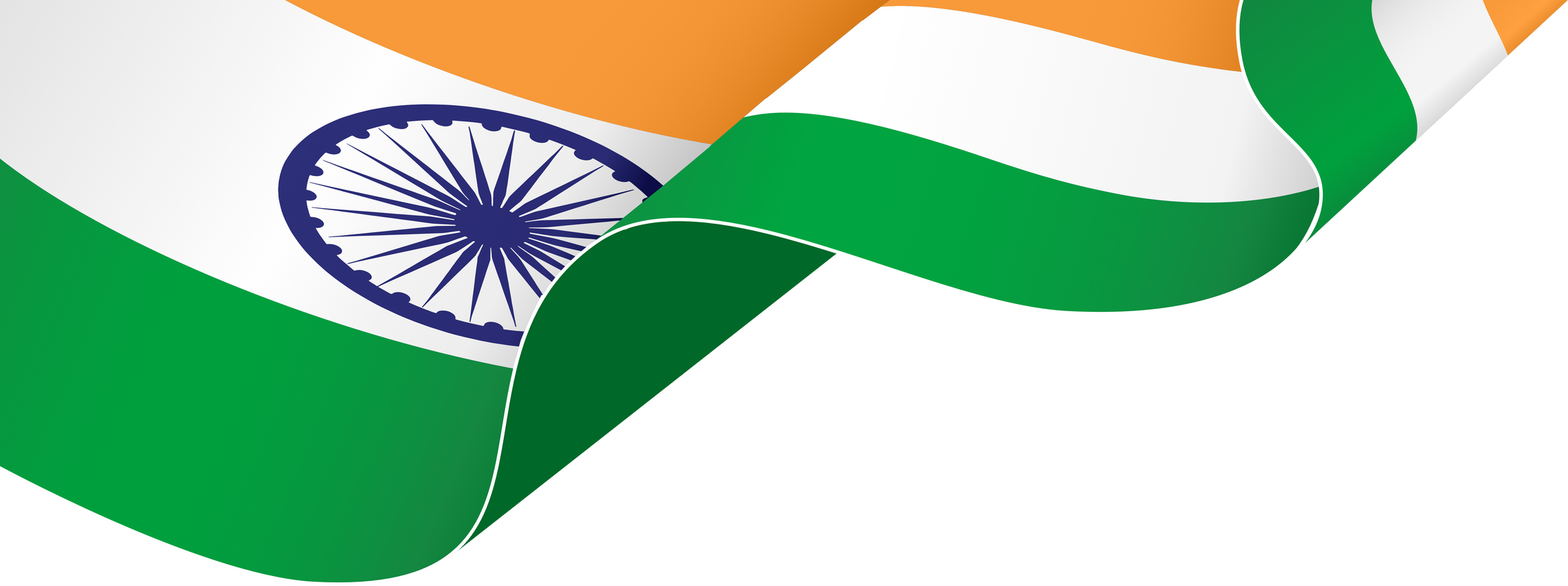 Corner waving India flag  isolated  on png or transparent